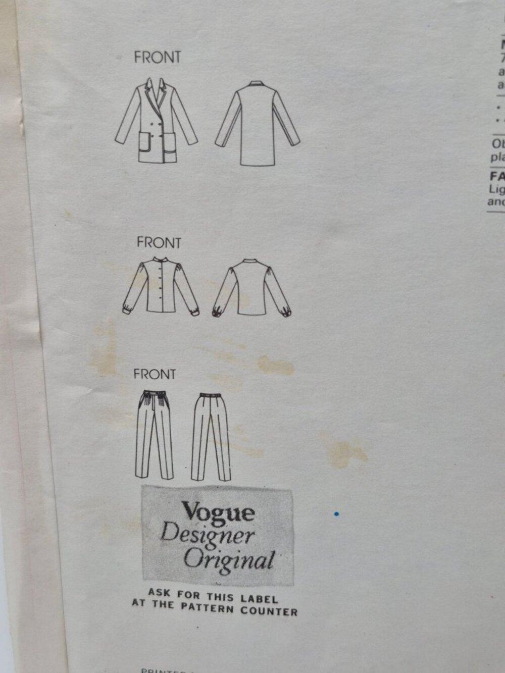 Vogue Christian Aujard Designer Pattern 2583 Misses Three Piece Size 8 1980s - Picture 4 of 8